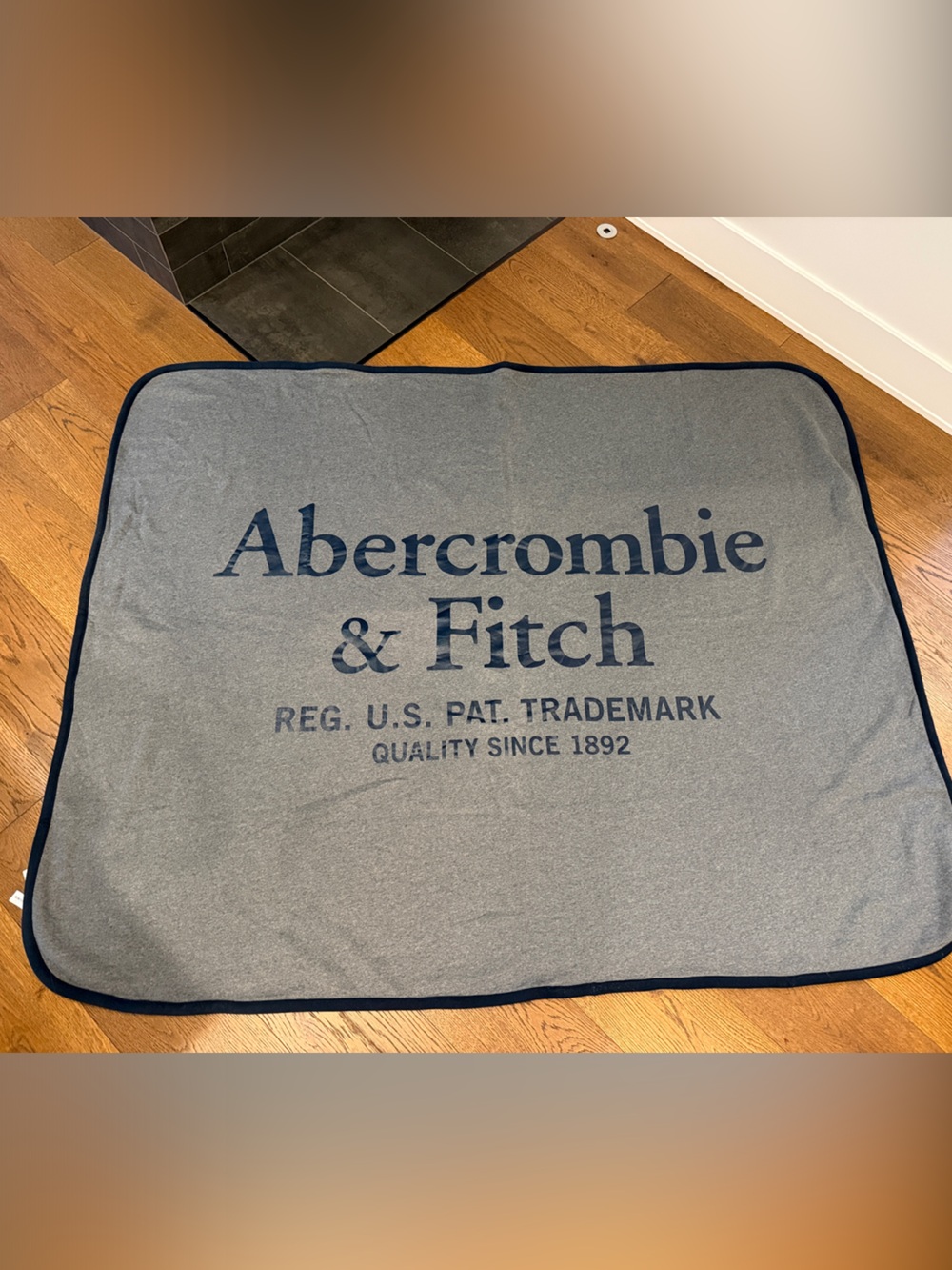 Abercrombie & Fitch Gray and Navy Logo Throw Blanket